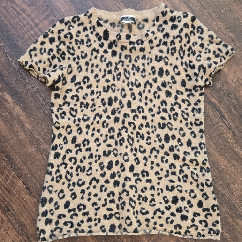 J. Crew Animal Print Short Sleeve Top 100% cashmere